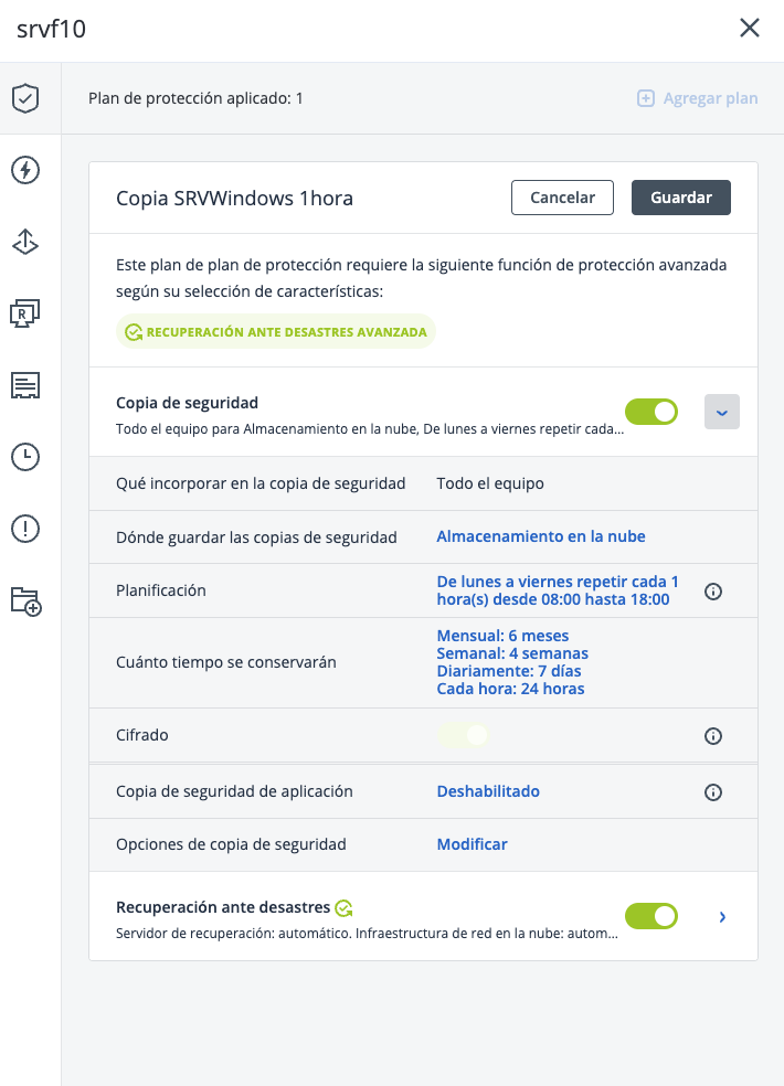 encriptación de copia de seguridad y retención de copias recuperación desastres