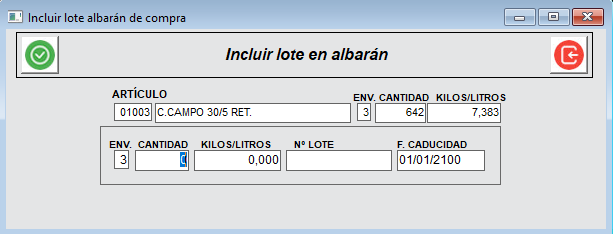Incluir lotes en SED