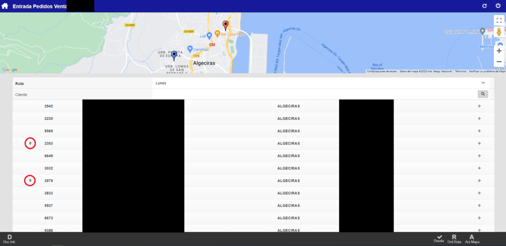 Operaciones comerciales con mapa interactivo en SED/SEDWEB
