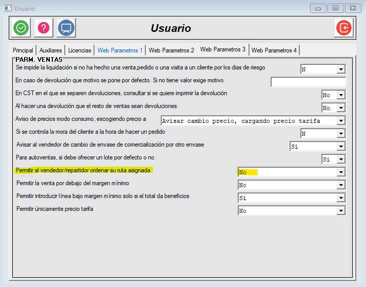 Parámetros de usuario en SED/SEDWEB