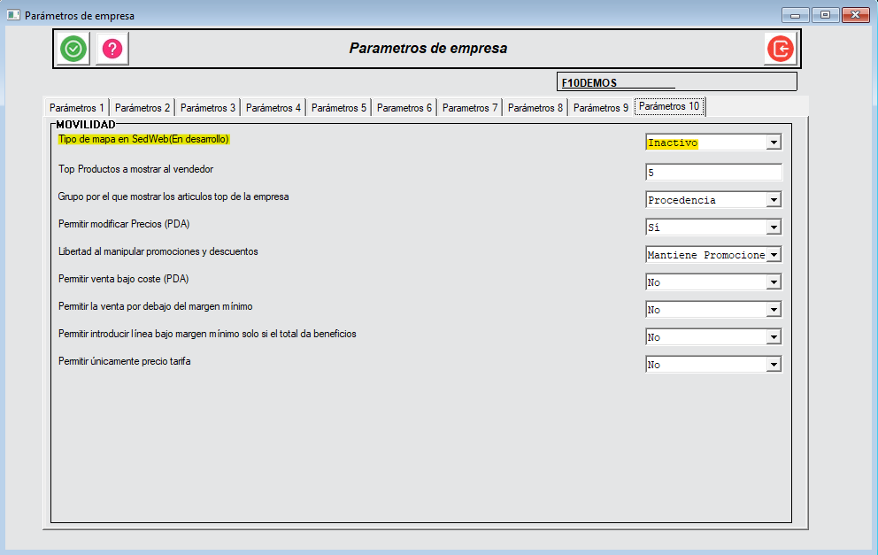 Parámetros de empresa en SED/SEDWEB